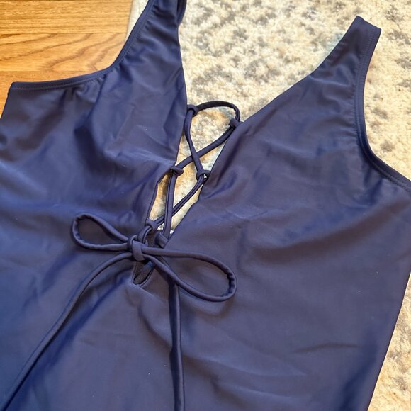 SHEKINI {NWT} Navy Blue Lace Up One Piece Swimsuit | Medium | high leg u back - Picture 5 of 9